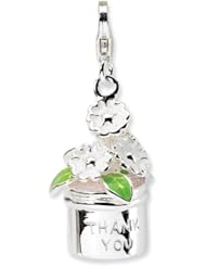 Sterling Silver 3 D Enameled Thank You Flowers with Lobster Clasp Charm