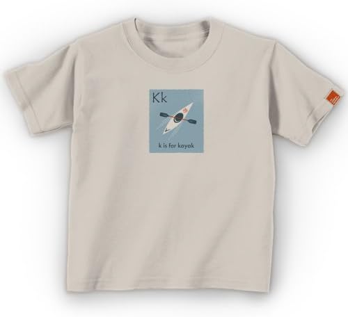 Mountain Mama Kid's Outdoor K is for Kayak Organic Tee, Natural Cotton, 6-12 Months