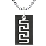 Personality and Distinction: Designer Inspired Titanium Gunmetal Finish Greek Key Dog Tag Pendant for Men on a Stainless Steel Ball Chain