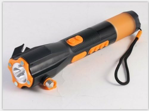 Car, Home, Camping Emergency Multi-Functional Flashlight, AM/FM Digital Radio, IPhone 5, Android Crank Dynamo/USB Charger, Siren/ Hazard light, Safety Belt Cutter. Safety Hammer