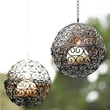 Set of 2 Outdoor Iron Ball Candle Holders , Black Color