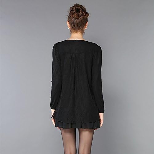 Oupay Women Fall Winter Sheer Lace Long Sleeve Bottoming Shift Mini Dress L Black