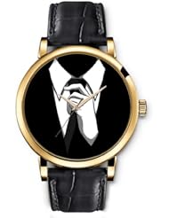 SPRAWL Aanalog Fashion Series Gold Ladies Watches of Genuine Black Leather Strap,Unique Wrist Watch for Women Girls Designed with Man in suit