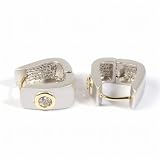 Sterling Silver Huggie Hoop Earrings with Clear CZ - Size: 7mm x 15mm