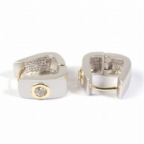 Childrens Toyshop  Jewelry : Sterling Silver Huggie Hoop Earrings with Clear CZ - Size: 7mm x 15mm