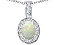 0.74 cttw Genuine Oval Opal and Diamond Pendant - 14kt White Gold LIFETIME WARRANTY