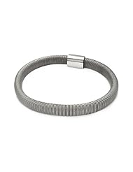 Rhodium Plated Sterling Silver Italian Band Bracelet Length 7 " Width 7mm Lock Magnetic