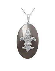 Jewelili Diamond Fleur-de-Lis Pendant in Sterling Silver