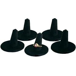 5 Black Velvet Round Base Ring Finger Jewelry Holder Showcase Display Stands