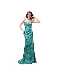 Satin Sheath Sweetheart Sequined  Lace-Up Slit Evening Dress  With Rhinestones