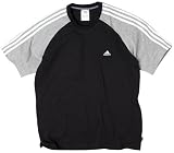 adidas Mens Essential 3 Stripe Crew Neck T-Shirt Black/Grey Medium