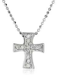 Alex Woo "Little Faith" Diamond and White Gold Solid Cross Pendant Necklace, 16"