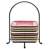 Signature Housewares Sorrento 6-Inch Stoneware Plates with Serving Caddy, Assorted Colors, Set of 8