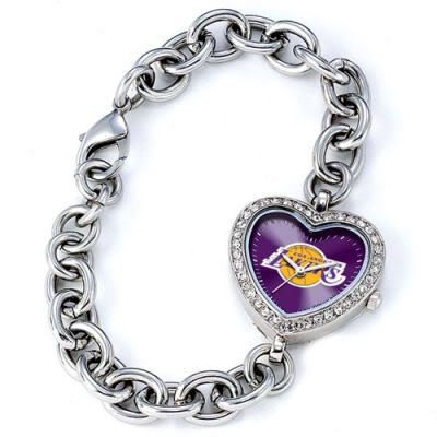 Los Angeles Lakers Ladies Silver Heart Watch
