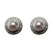 Sterling Silver White Pearl & White Topaz Border Stud Earrings