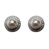 EXP Sterling Silver White Pearl & White Topaz Border Stud Earrings