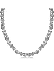 Sterling Silver Rhodium Plated Byzantine Motif Chain Necklace