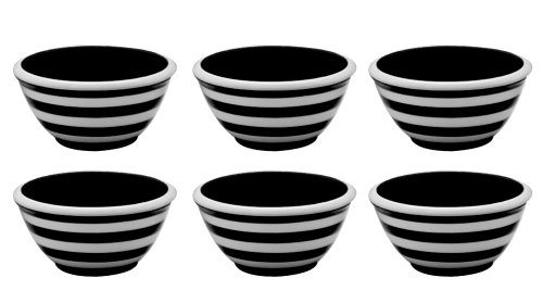 Terramoto Ceramic Stripes 4-Inch Prep Bowls, Black, Set of 6