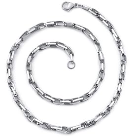 Sleek and Bold: Unisex Stainless Steel Interlocked Rectangular Link 20 Inch Chain Necklace Free Shipping