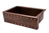33 in. Copper Hammered Kitchen Apron Single Basin Sink w Barrel Strap Design