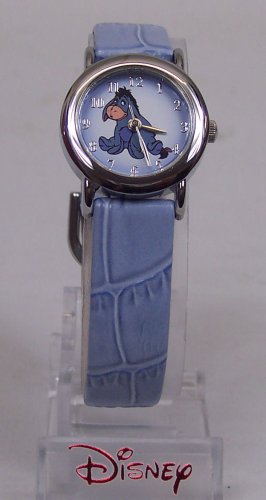 Childrens Toyshop  Toys : Disney Eeyore Girls / Ladies Watch (Light Blue Face with Blue Patterned Leather Strap)