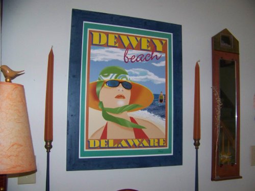 Dewey Beach Woman in Hat- Framed, Art-Deco Style Vintage Travel Poster by Aurelio Grisanty