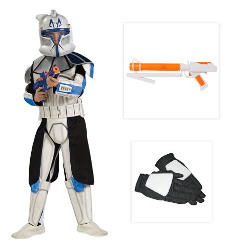 Star Wars Animated Deluxe Clone Trooper Leader Rex Child Costume including Gloves and Blaster - Small