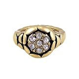 Ring - R82 - Stretch - Ring Size 7 - Will Stretch Even Bigger ~ Brushed Antique Gold Tone Metal with Clear Crystals