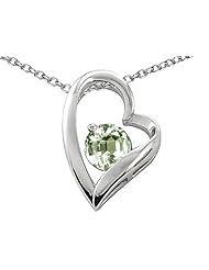 Original Star K (tm) 7mm Round Genuine Green Amethyst Heart Pendant in 925 Sterling Silver