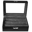 Ring Earring Cufflinks Box Storage Case Leather Black Lucite Window