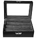 Ring Earring Cufflinks Box Storage Case Leather Black Lucite Window