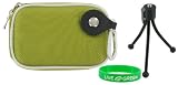 Young Micro Hard Nylon (Green) Case and Tripod for Creative Vado HD Pocket Video White with Green Accents