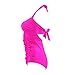 HDE Women's Retro One Piece Swimsuit Plus Size Padded Halter Vintage Swimsuit (Pink Ruched Monokini, X-Large)
