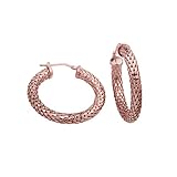 .925 Sterling Silver 4.5mm Thickness Rose Gold Plated Snake Scale Design Hoop Earrings (1.4 or 35mm Diameter)
