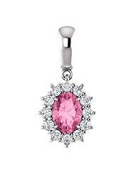 Platinum 7.00x5.00mm Oval Cut Pink Sapphire and Diamond Pendant -- LIFETIME WARRANTY