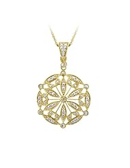 Goldtone Finish Silver Diamond-Accent Medallion Pendant Necklace