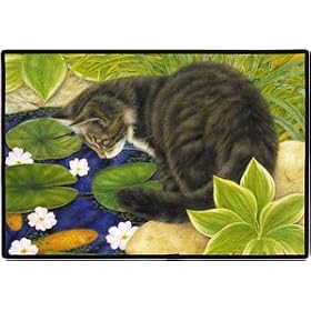 Cat at Lily Pond Doormat Rug Mat by Fiddler's Elbow