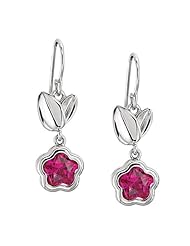 Pink Flower Cubic Zirconia Earrings in Sterling Silver - Shepherds Hook