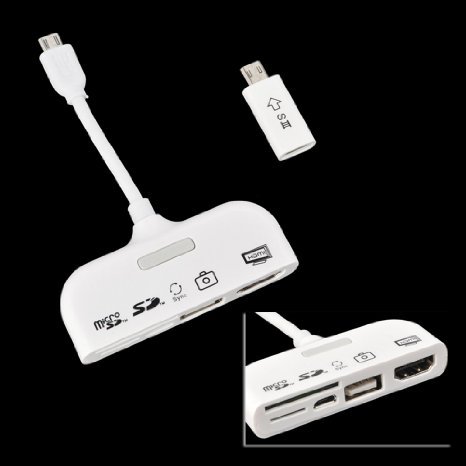GoodBZ 5 in 1 Multifunction MHL Micro USB to HDMI HDTV Adapter Connection Kit for Samsung Galaxy S2 S3 S4 / Note Note 2 3/ HTC One / MI2,White