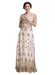Long Sleeves Lace Sequined Beaded Cocktail Floor Length Polyester Evening Dress/Bridesmaid Dress/Prom Dress/Wedding Party Dress 