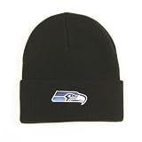 Seattle Seahawks Cuffed Embroidered Logo Winter Knit Hat - Black