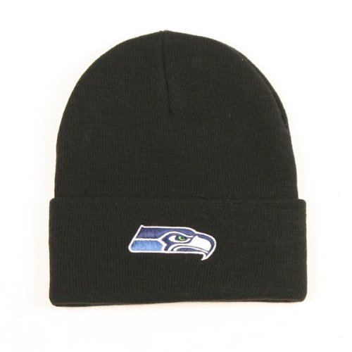 Seattle Seahawks Cuffed Embroidered Logo Winter Knit Hat - Black