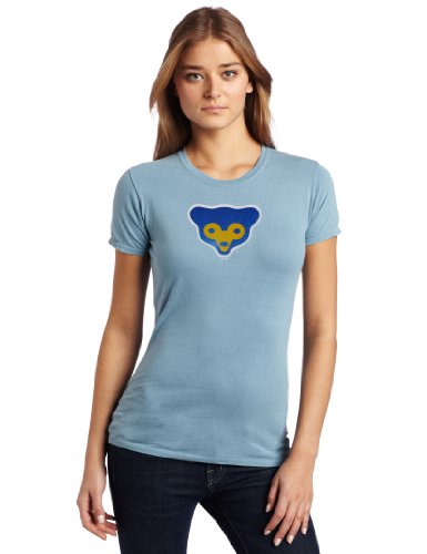 MLB Chicago Cubs 1968-69 Cooperstown Women's Short Sleeve Crew Neck Jersey Tee (Pigment Ice Blue, Small)