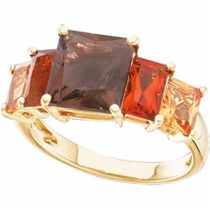 8x8 mm Princess Cut Smoky Quartz, 5x4 mm Baguette Cut Citrine, 6x4 mm Baguette Cut Madeira Citrine, 14Kt. Yellow Gold Ring