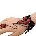 Yazilind Black Lace Slave Bracelets with Ring Lolita Red Crystal Chain Metal