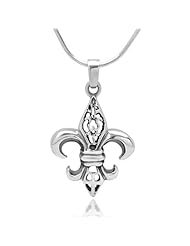 925 Sterling Silver Filigree Fleur De Lis Pendant Necklace 18 Jewelry for Women, Teens - Nickel Free