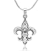 925 Sterling Silver Filigree Fleur De Lis Pendant Necklace, 18 inch Snake Chain