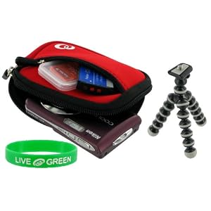 Neoprene Sleeve (Spicy Red) Case and Premium Tripod for Canon PowerShot SD960IS Digital Camera Pink