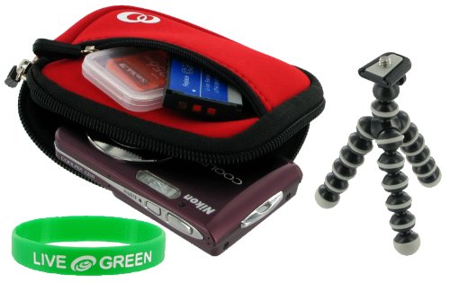 Neoprene Sleeve (Spicy Red) Case and Premium Tripod for Flip MinoHD Camcorder Tribal Inkblot