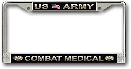 Army 'Combat Medical' Badge Military Car or Truck Metal License Plate Frame Holder Kit Car Auto with Screw Cap Covers